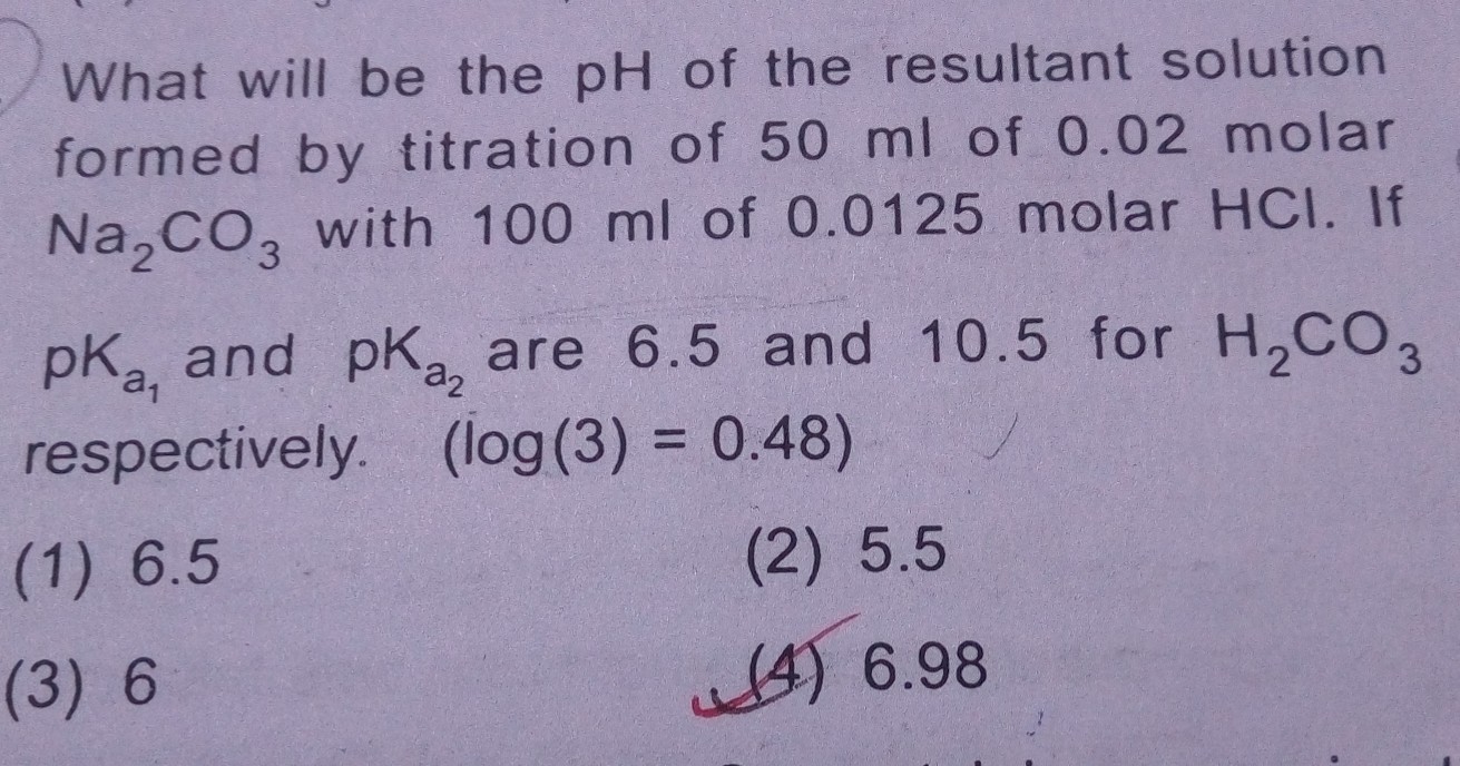Question image for What will be the pH of the resultant solution for